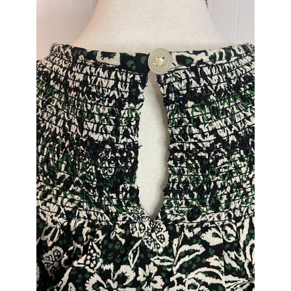 Loft Floral Black & White Dress With Ruffled Sleeves Size PL 100%Viscose - Picture 5 of 15